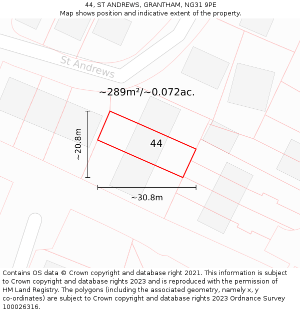 44, ST ANDREWS, GRANTHAM, NG31 9PE: Plot and title map