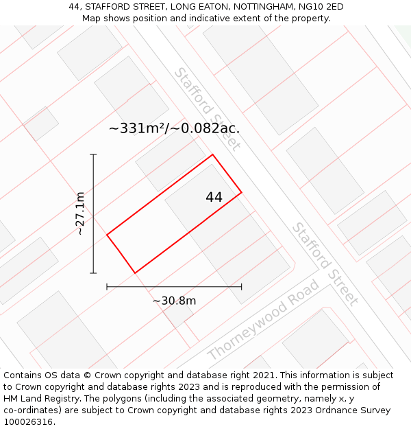44, STAFFORD STREET, LONG EATON, NOTTINGHAM, NG10 2ED: Plot and title map