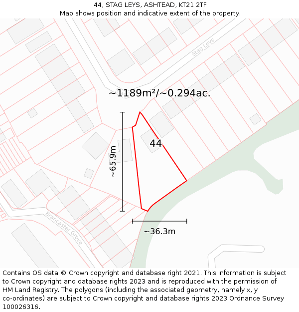 44, STAG LEYS, ASHTEAD, KT21 2TF: Plot and title map