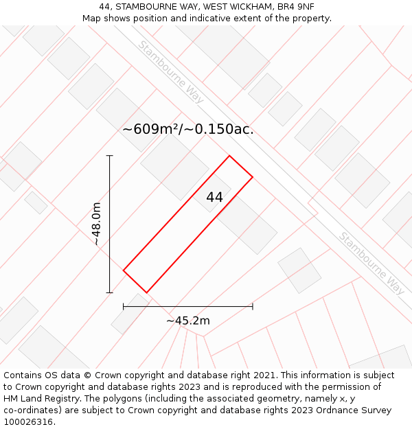 44, STAMBOURNE WAY, WEST WICKHAM, BR4 9NF: Plot and title map