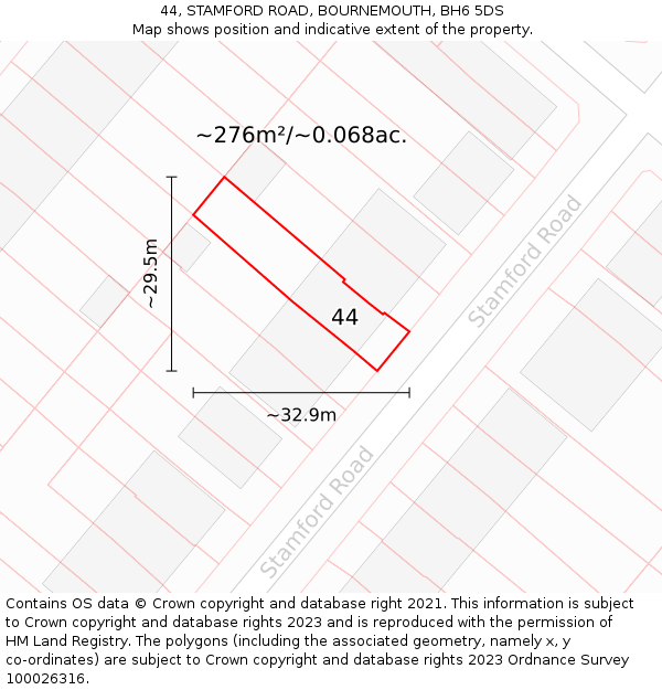 44, STAMFORD ROAD, BOURNEMOUTH, BH6 5DS: Plot and title map