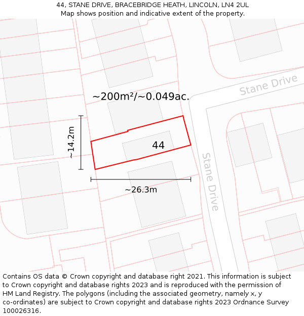44, STANE DRIVE, BRACEBRIDGE HEATH, LINCOLN, LN4 2UL: Plot and title map
