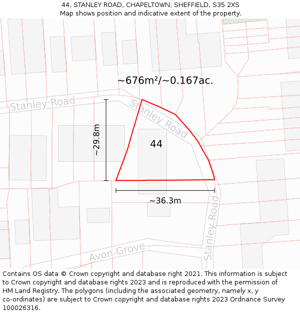 44, STANLEY ROAD, CHAPELTOWN, SHEFFIELD, S35 2XS: Plot and title map