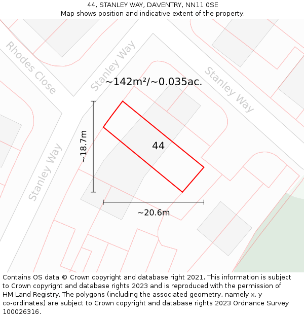 44, STANLEY WAY, DAVENTRY, NN11 0SE: Plot and title map