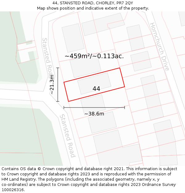 44, STANSTED ROAD, CHORLEY, PR7 2QY: Plot and title map