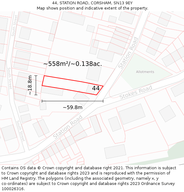 44, STATION ROAD, CORSHAM, SN13 9EY: Plot and title map