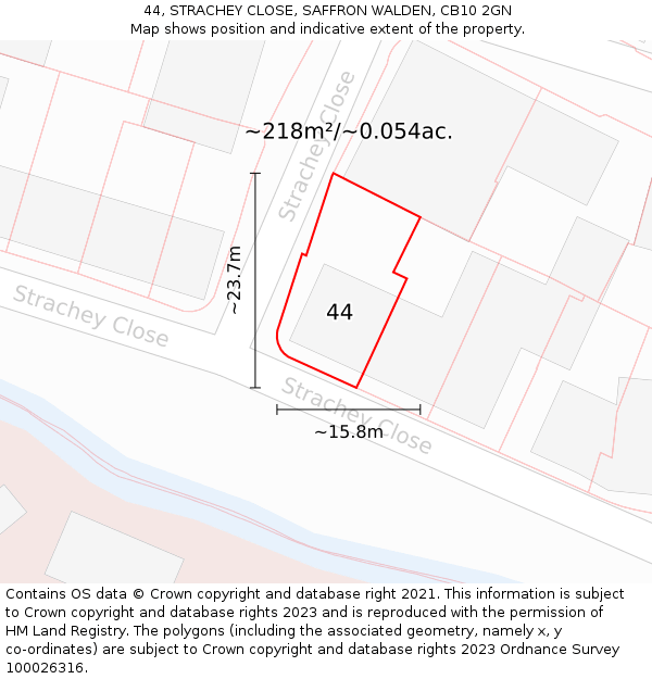 44, STRACHEY CLOSE, SAFFRON WALDEN, CB10 2GN: Plot and title map
