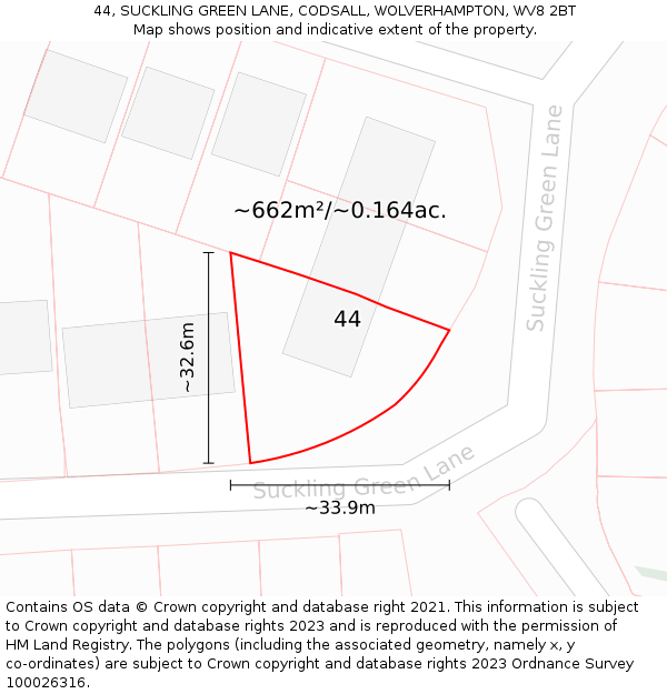 44, SUCKLING GREEN LANE, CODSALL, WOLVERHAMPTON, WV8 2BT: Plot and title map