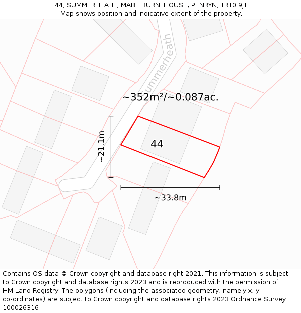 44, SUMMERHEATH, MABE BURNTHOUSE, PENRYN, TR10 9JT: Plot and title map