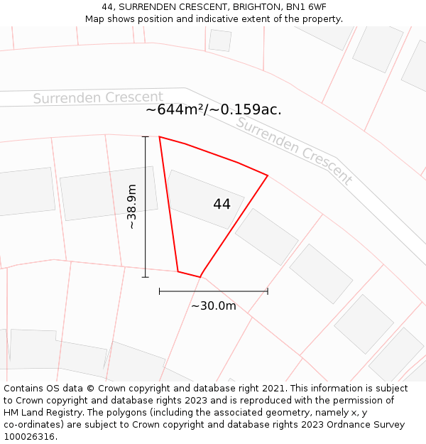 44, SURRENDEN CRESCENT, BRIGHTON, BN1 6WF: Plot and title map