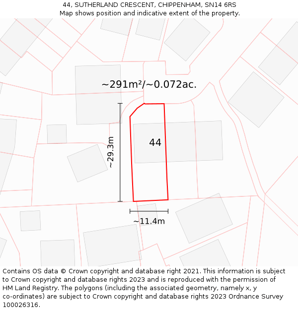 44, SUTHERLAND CRESCENT, CHIPPENHAM, SN14 6RS: Plot and title map