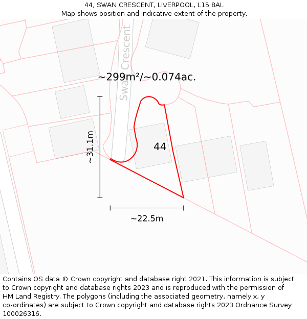 44, SWAN CRESCENT, LIVERPOOL, L15 8AL: Plot and title map