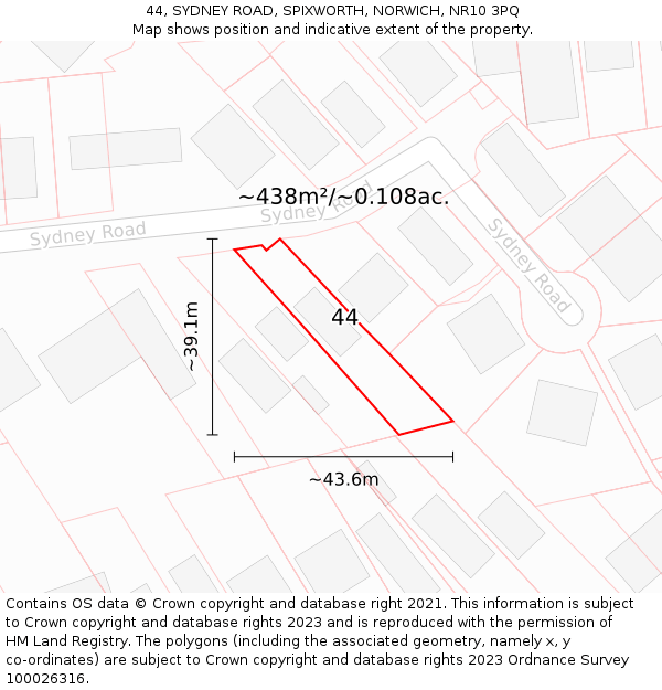 44, SYDNEY ROAD, SPIXWORTH, NORWICH, NR10 3PQ: Plot and title map