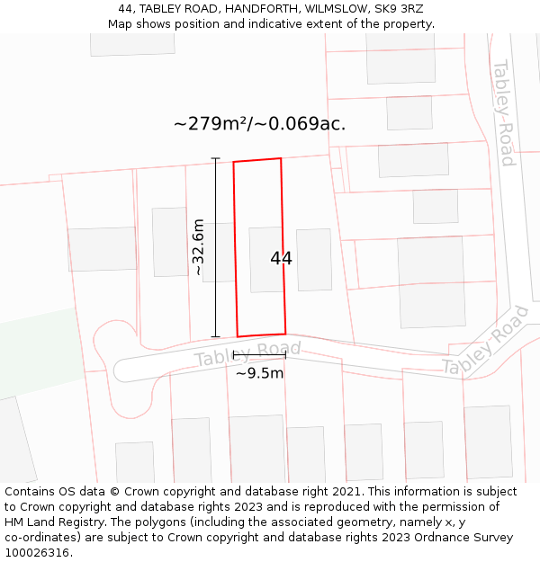 44, TABLEY ROAD, HANDFORTH, WILMSLOW, SK9 3RZ: Plot and title map