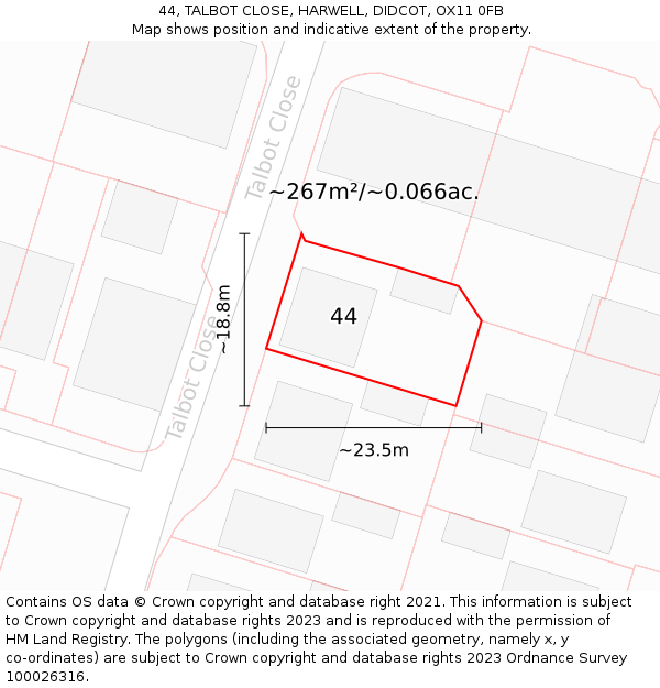 44, TALBOT CLOSE, HARWELL, DIDCOT, OX11 0FB: Plot and title map