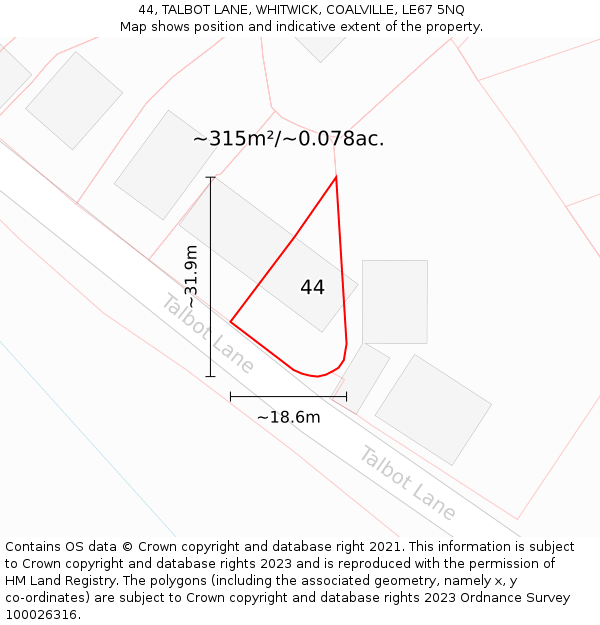 44, TALBOT LANE, WHITWICK, COALVILLE, LE67 5NQ: Plot and title map