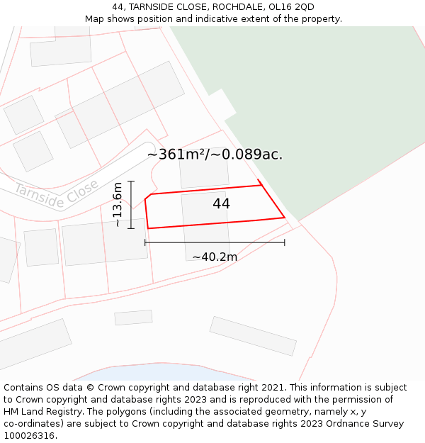 44, TARNSIDE CLOSE, ROCHDALE, OL16 2QD: Plot and title map