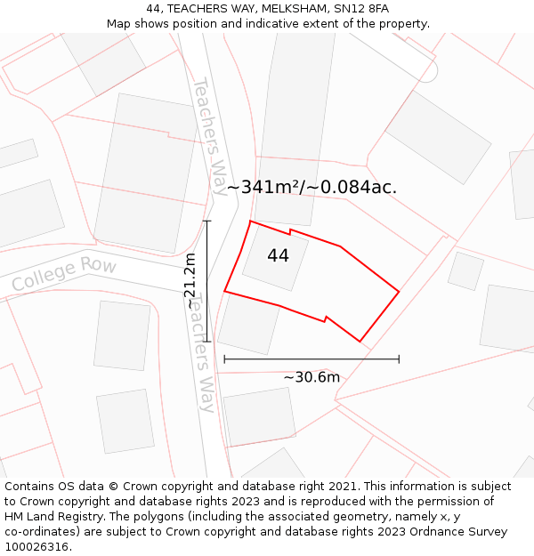 44, TEACHERS WAY, MELKSHAM, SN12 8FA: Plot and title map