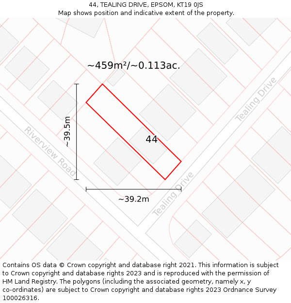 44, TEALING DRIVE, EPSOM, KT19 0JS: Plot and title map