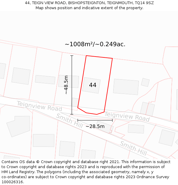 44, TEIGN VIEW ROAD, BISHOPSTEIGNTON, TEIGNMOUTH, TQ14 9SZ: Plot and title map
