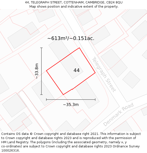 44, TELEGRAPH STREET, COTTENHAM, CAMBRIDGE, CB24 8QU: Plot and title map