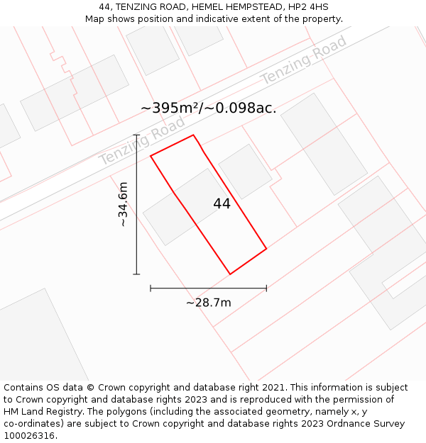 44, TENZING ROAD, HEMEL HEMPSTEAD, HP2 4HS: Plot and title map