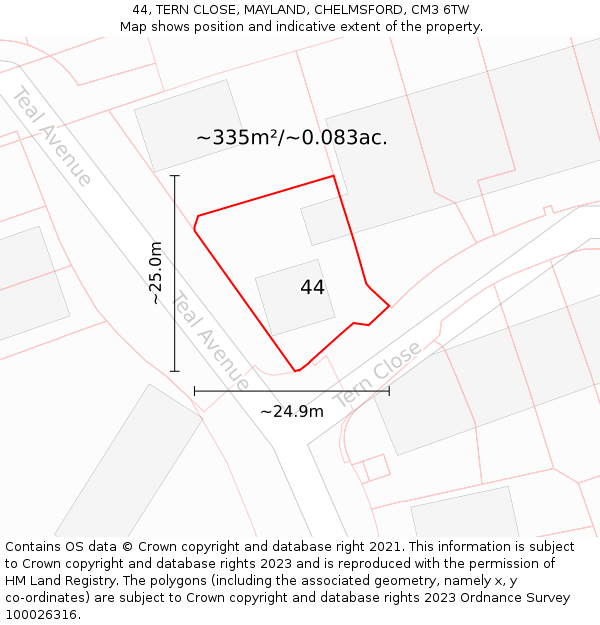 44, TERN CLOSE, MAYLAND, CHELMSFORD, CM3 6TW: Plot and title map
