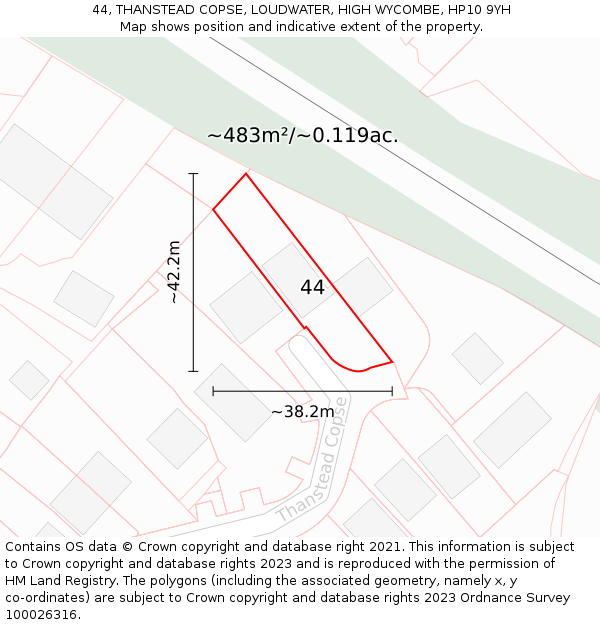 44, THANSTEAD COPSE, LOUDWATER, HIGH WYCOMBE, HP10 9YH: Plot and title map