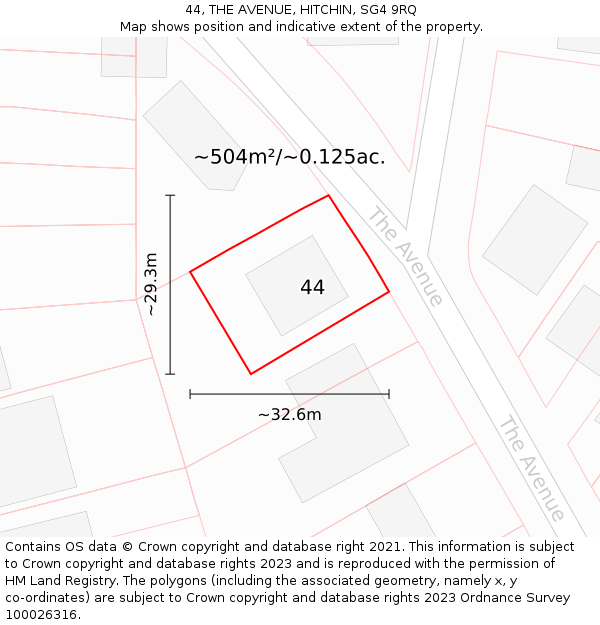 44, THE AVENUE, HITCHIN, SG4 9RQ: Plot and title map