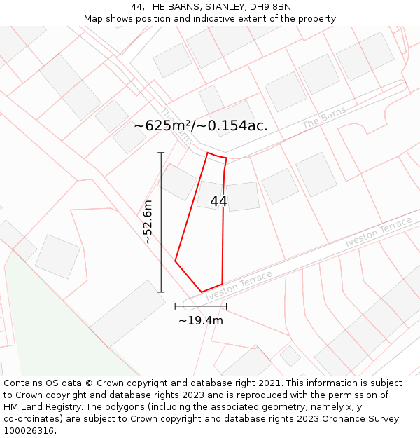 44, THE BARNS, STANLEY, DH9 8BN: Plot and title map