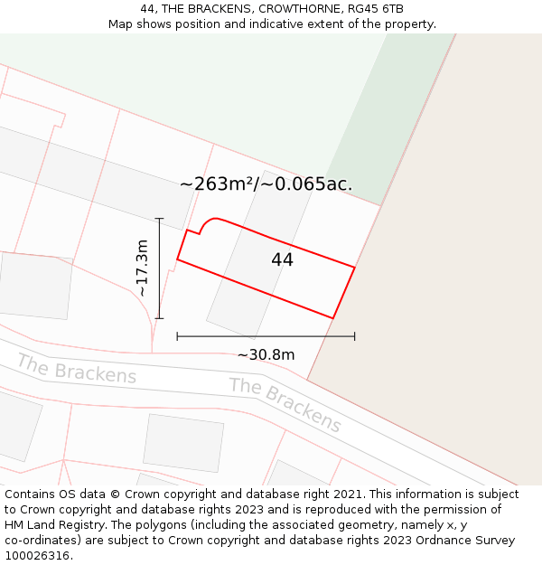 44, THE BRACKENS, CROWTHORNE, RG45 6TB: Plot and title map