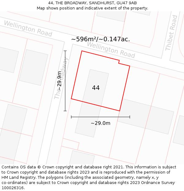 44, THE BROADWAY, SANDHURST, GU47 9AB: Plot and title map