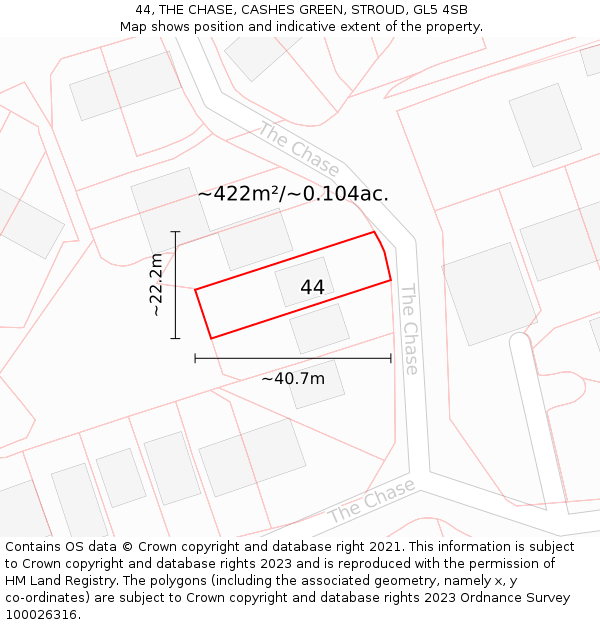 44, THE CHASE, CASHES GREEN, STROUD, GL5 4SB: Plot and title map