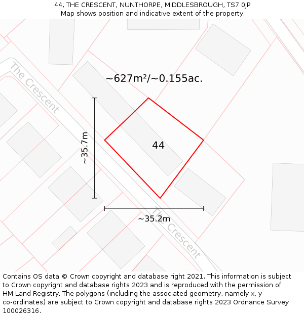 44, THE CRESCENT, NUNTHORPE, MIDDLESBROUGH, TS7 0JP: Plot and title map