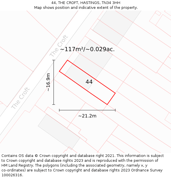 44, THE CROFT, HASTINGS, TN34 3HH: Plot and title map