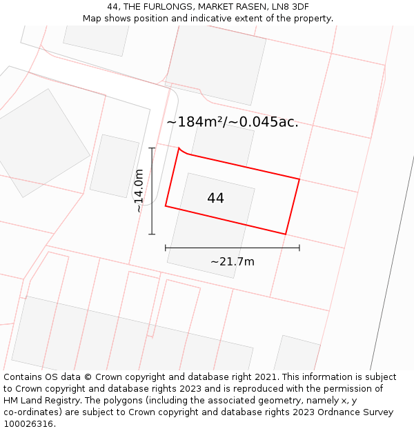 44, THE FURLONGS, MARKET RASEN, LN8 3DF: Plot and title map