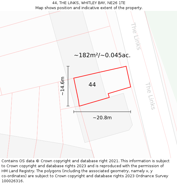 44, THE LINKS, WHITLEY BAY, NE26 1TE: Plot and title map
