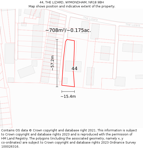 44, THE LIZARD, WYMONDHAM, NR18 9BH: Plot and title map