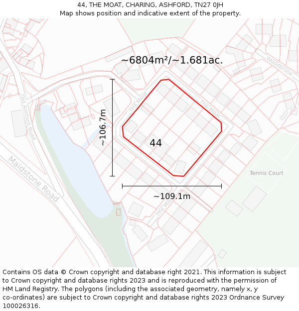 44, THE MOAT, CHARING, ASHFORD, TN27 0JH: Plot and title map