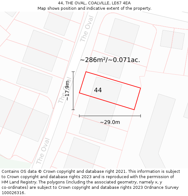 44, THE OVAL, COALVILLE, LE67 4EA: Plot and title map