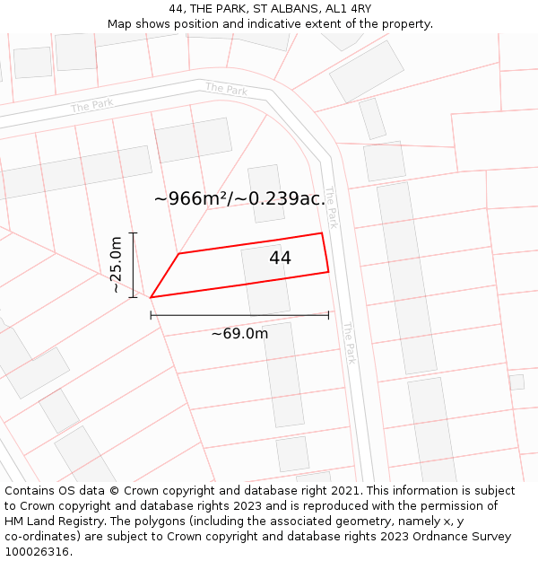 44, THE PARK, ST ALBANS, AL1 4RY: Plot and title map