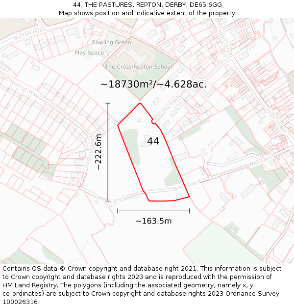 44, THE PASTURES, REPTON, DERBY, DE65 6GG: Plot and title map