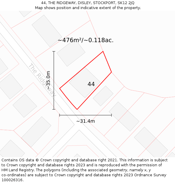 44, THE RIDGEWAY, DISLEY, STOCKPORT, SK12 2JQ: Plot and title map