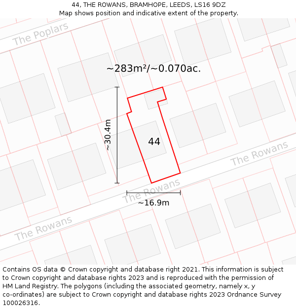 44, THE ROWANS, BRAMHOPE, LEEDS, LS16 9DZ: Plot and title map
