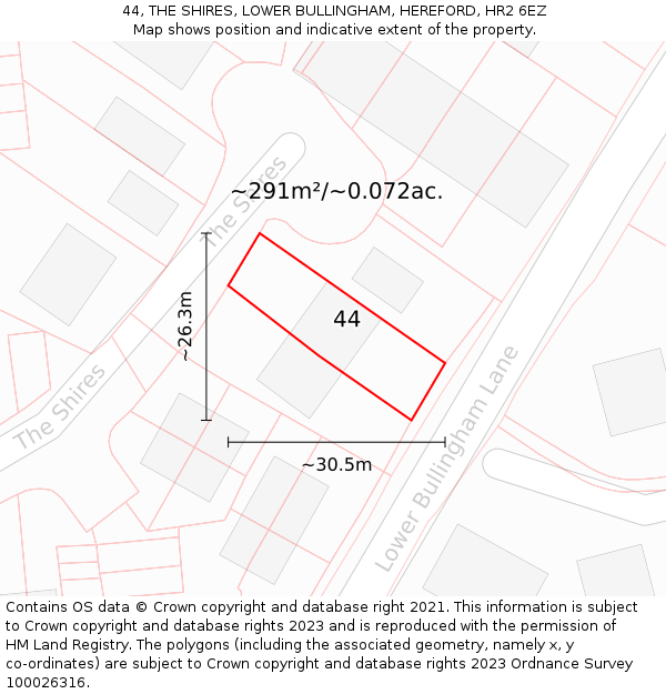 44, THE SHIRES, LOWER BULLINGHAM, HEREFORD, HR2 6EZ: Plot and title map