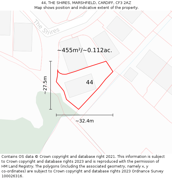 44, THE SHIRES, MARSHFIELD, CARDIFF, CF3 2AZ: Plot and title map