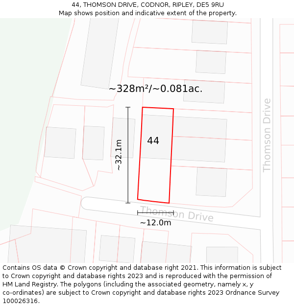 44, THOMSON DRIVE, CODNOR, RIPLEY, DE5 9RU: Plot and title map