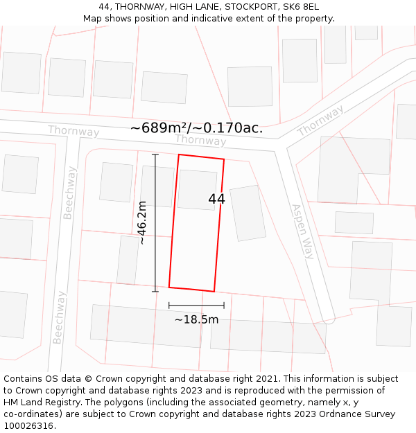 44, THORNWAY, HIGH LANE, STOCKPORT, SK6 8EL: Plot and title map