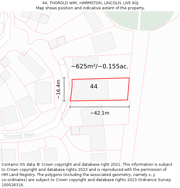 44, THOROLD WAY, HARMSTON, LINCOLN, LN5 9GJ: Plot and title map