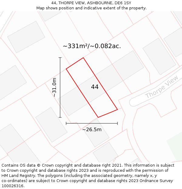 44, THORPE VIEW, ASHBOURNE, DE6 1SY: Plot and title map